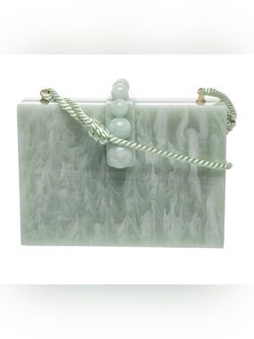 Needs Repair - Cult Gaia Isla Acrylic Marble Crossbody Clutch Seafoam Strap Box